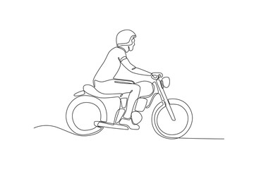 Fototapeta na wymiar A biker riding a motorcycle. Bikers one-line drawing