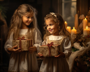 Obraz na płótnie Canvas Christmas magic, children's joy. Presents & Gifts