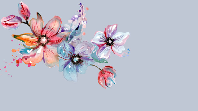 Flores coloridas con salpicaduras de pintura