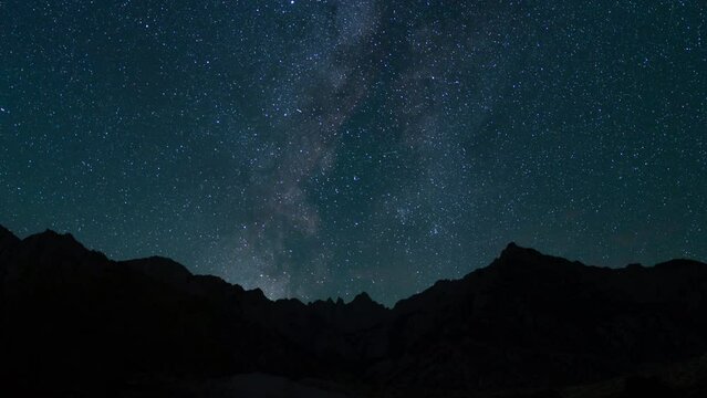 Delta Aquarids Meteor Shower and Milky Way Galaxy and Sunrise 35mm West Sky Tilt Down Mt Whitney Peaks Sierra Nevada California USA Time Lapse