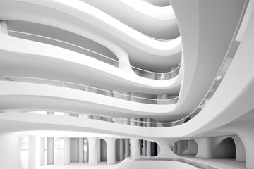 Abstract white interior with curved ceiling. Modern architecture abstract background. 3d rendering, 3d illustration.