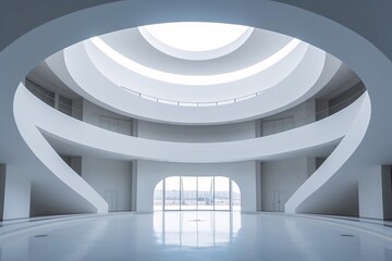Abstract white interior with curved ceiling. Modern architecture abstract background. 3d rendering, 3d illustration.