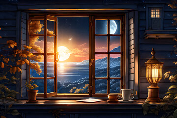 Draw the moonlight shining on the window.
Generative AI