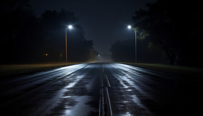 empty highway at night after rain