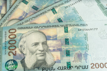 Obraz na płótnie Canvas 20000 AMD banknotes. Armenian currency. Armenian dram. Banknotes of the Republic of Armenia.
