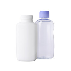 Blank bottles with baby cosmetic products isolated on white