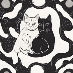 kot biały i czarny - 1 - obrazy, fototapety, plakaty