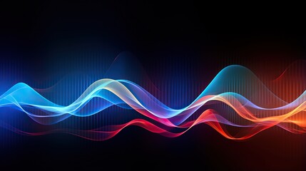 abstract sound waves, light frequencies or bright equalizer. Neon colored digital music bar for technology concept - obrazy, fototapety, plakaty