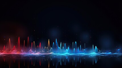 abstract sound waves, light frequencies or bright equalizer. Neon colored digital music bar for technology concept - obrazy, fototapety, plakaty