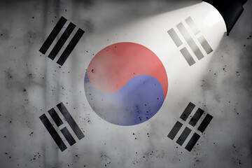 Spotlight focused on the flag of South Korea