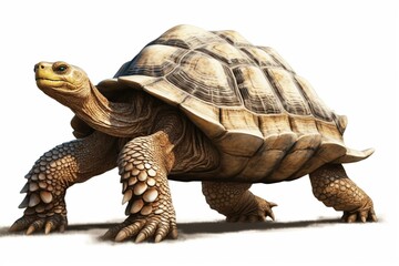 Obraz premium Big turtle moving on a separate white backdrop. Computer-generated image. Generative AI