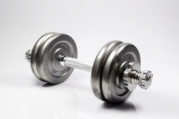 Isolated iron dumbbell on white background. Sports and recreation theme. Generative AI