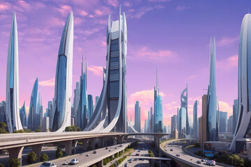朝焼けの未来都市