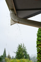 Heavy rainfall overflowing roof gutter and not going down the downspout
