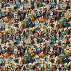 Fototapeta premium seamless pattern of cute colorful architecture of an old european town. colorful houses