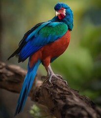blue and red bird on a branch