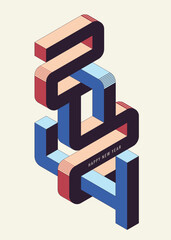 2024 new year background with isometric typography modern art style