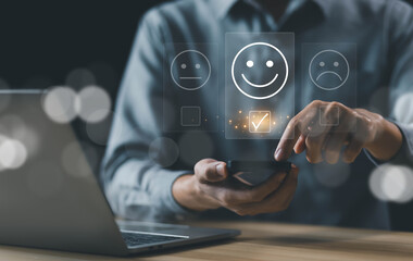 Happy smile customer review concept of satisfaction feedback