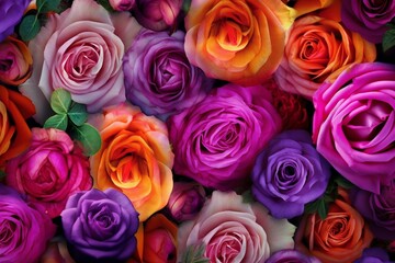 Colorful floral wallpaper with vibrant purple and pink roses. Perfect for Mother's Day. Generative AI