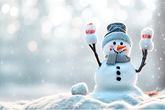 Snowman in the snow Christmas card