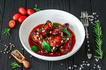 Grilled Chicken Wings with BBQ Sauce and Nuts