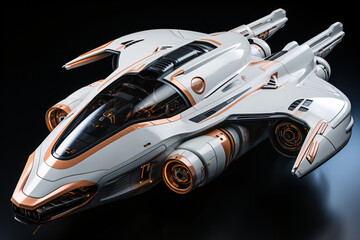 Futuristic air transport. Futuristic spaceship. 3D CG rendering of space ship. 
