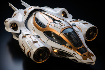 Futuristic air transport. Futuristic spaceship. 3D CG rendering of space ship. 
