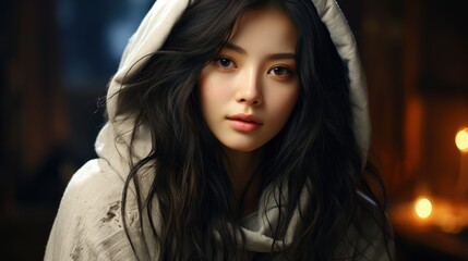 Beautiful Asian Woman Long Black Hair Portrait, Background Image ,Desktop Wallpaper Backgrounds, Hd
