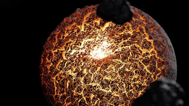 A planet collapsing in a 3D animation