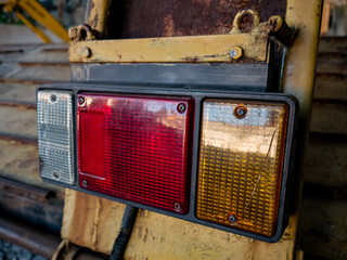 The turn signal lights on the truck are still shining
