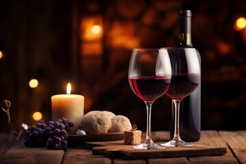 A rich glass of Merlot wine sits on a rustic wooden table, bathed in the warm glow of candlelight, inviting you to unwind and savor the moment