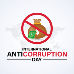 Stop corruption icon. International Anti corruption day. Prohibition sign. Banner, poster, card, background design.