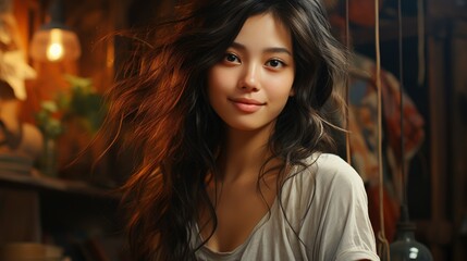 Portrait Beautiful Young Asian Woman Happy Smile , Background Image ,Desktop Wallpaper Backgrounds, Hd