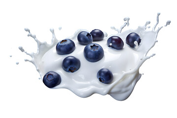 yogurt splash with blueberries isolated on black background - food, drink, lifestyle, healthy, diet design element PBG cutout