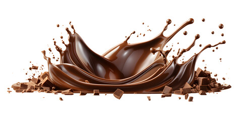 chocolate splash with blocks of chocolate isolated on transparent background - food, drink,...