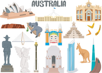 Set of Australia famous landmarks