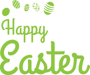 Digital png illustration of happy easter text with eggs on transparent background