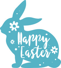 Fototapeta premium Digital png illustration of happy easter text with silhouette of rabbit on transparent background