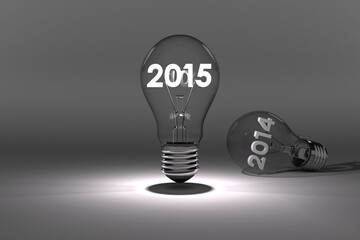 Digital png illustration of 2015 text with bulb on transparent background