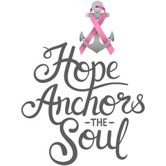 Digital png illustration of pink ribbon with hope anchors the soul text on transparent background