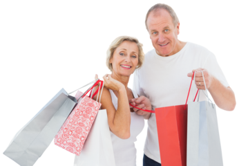 Digital png photo of caucasian couple with shopping bags on transparent background