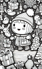 Fototapeta premium Christmas theme line art doodle cartoon pattern seamless illustration, Merry Christmas, backgrounds for smartphone,