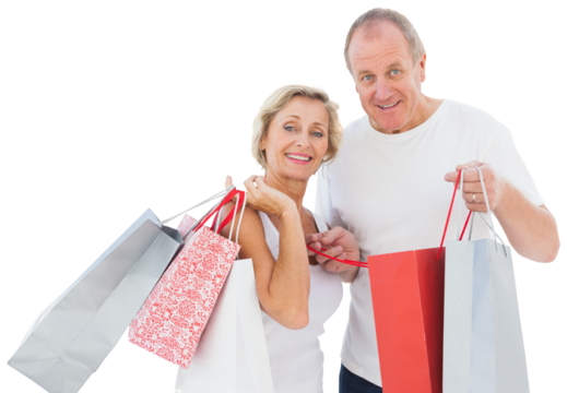 Digital png photo of caucasian couple with shopping bags on transparent background