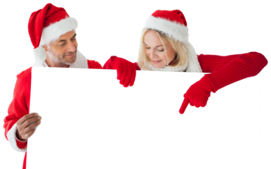 Digital png photo of caucasian couple with santa claus hats on transparent background