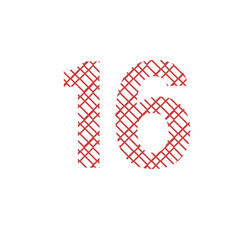 Digital png illustration of red 16 number with pattern on transparent background