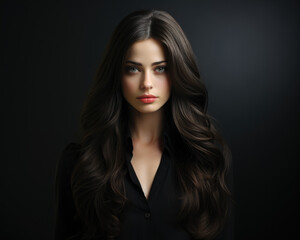 Fototapeta premium Italian Brunette Hair Model - Black Background