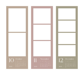 Photo frame template illustration with various number of vertical photo frames. Frame with calendar.