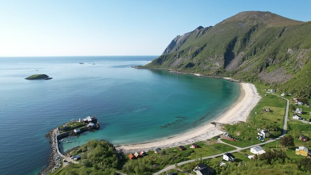 Norway from above. Beautiful landscape of the Norwegian islands. Color pictures from Lofoten.
