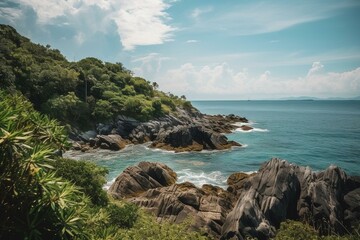 Fototapeta na wymiar Beautiful coastal scenery and stunning nature on an island. Generative AI