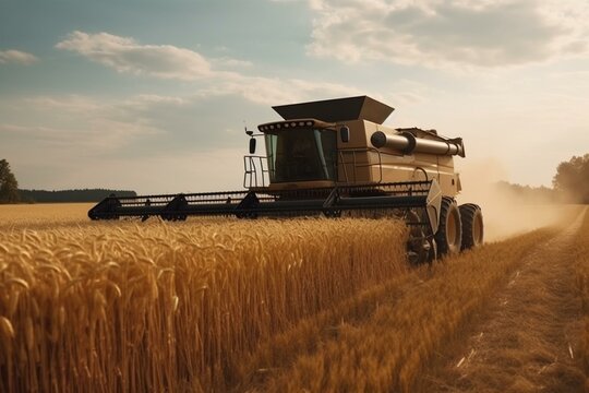 the machine gathers wheat from the field, symbolizing modern food production. Generative AI